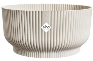 Elho vibes fold bowl 25cm vaso da fiori - Linen White | Ø 24.9 x Alt. 12.1 cm | Adatto per interni | Plastica riciclata al 100%