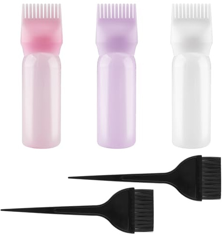 Wozzies Bouteilles Applicateur, 3 Pcs Applicateur Huile Cheveux avec échelle Graduée et 2 Pinceau Coloration Cheveux, Color Applicateur Bouteille Peigne Outils pour Huilage, la Coloration, et Salon