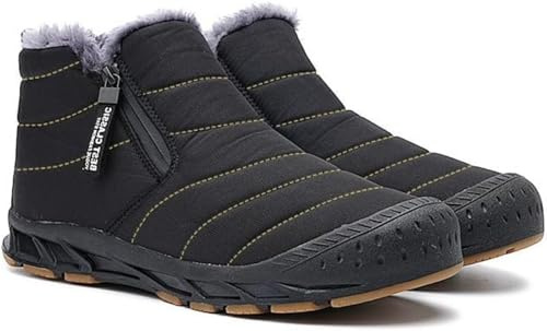 Fleece Winter Barefoot Shoes Waterproof, Winter Snow Boots Fur Lined Non-Slip, Outdoor Warm Ankle Booties Zipper (Black 1,7)
