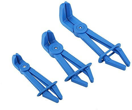 3Pcs Flexible Hose Clamp Tool Set Plastic Brake Fuel Water Line Clamps Pinch-Off Pliers Kit (Blue)