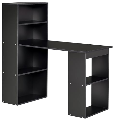 HOMCOM 120cm Computer Desk, Wooden PC Laptop Table with 6-Tier Storage Bookshelves, Home Office Working Study Desk, Writing Workstation, Black