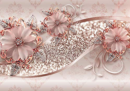 wandmotiv24 Fototapete Rosa Blumen Diamanten, XXL 400 x 280 cm - 8 Teile, Wanddeko, Wandbild, Wandtapete, Blüten Ornamente M3795