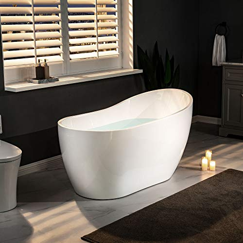 WOODBRIDGE 54 Acrylic Freestanding Bathtub Contemporary Soaking White Tub with Chrome Overflow and Drain，BTA1507 -C-Drain &O