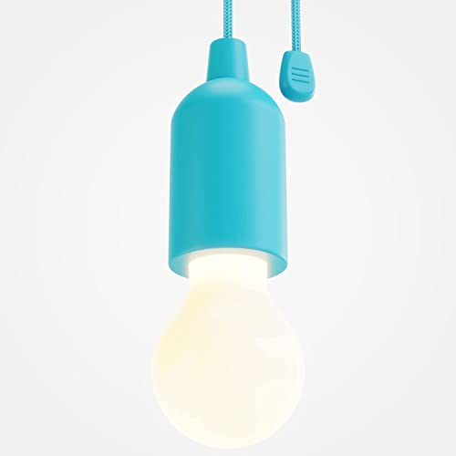 greate LED Lampe batteriebetrieben blau - Pull Light 1W mit Zugschalter inkl Batterien - kabellose LED Leuchte warmweiß - mobiles Licht ideal für Garten Zelt Camping Kleiderschrank Party Dekoration
