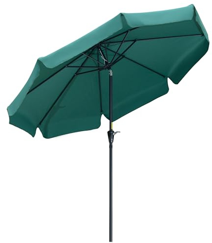 Outsunny 2.7m Patio Parasol Garden Umbrellas with Aluminium Pole, UPF 50+ Outdoor Sun Shade Table Umbrella with Tilt, Crank, 8 Ribs, Ruffles, Green