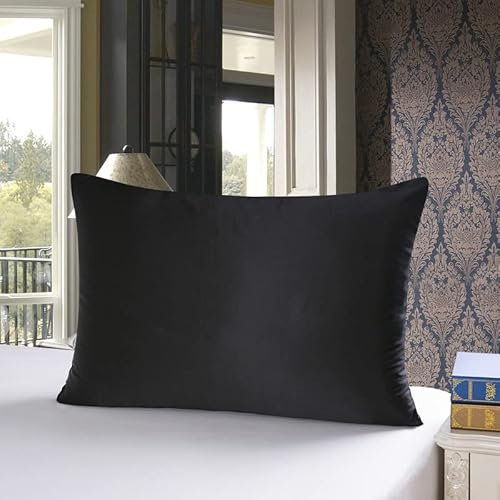 townssilk Kissenbezug, beidseitig aus 100 % reiner 19-Momme-Maulbeerseide, 50 x 60 cm, für Haut und Haar, mit verstecktem Reißverschluss, Fadenzahl 600, Schwarz