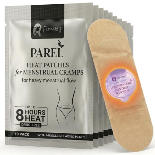 Herbal Period Heat Patches, Tailored for Heavy Flow (10 Pack) – 8hr Long-Lasting, Drug-Free Heating Patches for Menstrual Cramps, Bloating & Back Strain – Skin-Safe, Strong Hold, On-the-Go PMS Relief