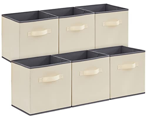 Lifewit Juego de 6 Cubos de almacenamiento plegables, Cestas de Almacenamiento de Tela, Cajas de Almacenamiento con asas, Organizadores para ropa, Juguetes, 33 x 33 x 33 cm, 36L, Beige