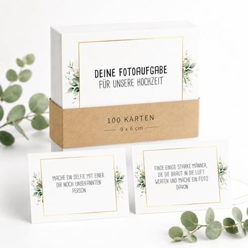 Fotospiel Matrimonio XXL – L'originale di snaPmee – 100 + 9 compiti fotografici – Gioco di nozze per ospiti e coppia di sposi – Scatola fotografica compiti, scala fotografica, libro degli ospiti