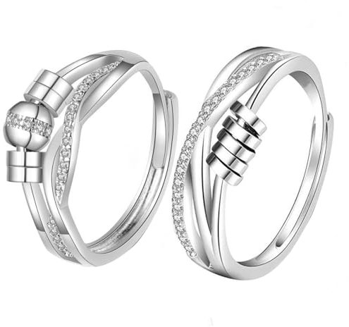 GWAWG 2 PCS Fidget Bague Réglable Anneau Ouvert Ensemble Spinner Anneaux Bague Anti Stress Femme en Bague d'Anxiete Anneau Tournant Anneau Ouvert Spinner Cadeaux de Bijoux pour Femme Fille