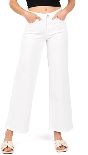 VERVET Women's Mid-Rise Wide Leg Jeans in Optic White (31)