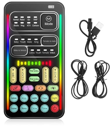 Mini röstväxlarenhet, bärbart spel-live-ljudkort multifunktionsinspelningsutrustning ljudomvandlare med 8 ljudeffekter för mobiltelefon dator svart