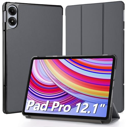 Hianjoo Hülle Kompatibel für Xiaomi Redmi Pad Pro/Poco Pad 12,1 Zoll, Ultra Dünn Leder Schutzhülle mit Standfunktion Kompatibel für Xiaomi Redmi Pad Pro/Poco Pad 12.1, Grau