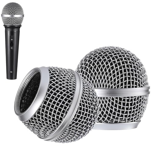 Microphone Head Replace Microphone Cover Microphone Windscreen Microphone Pop Filter Microphone Ball Head Mesh with Inner Foam Microphone Replacement Grille for Shure Sm58, 2 Pack,