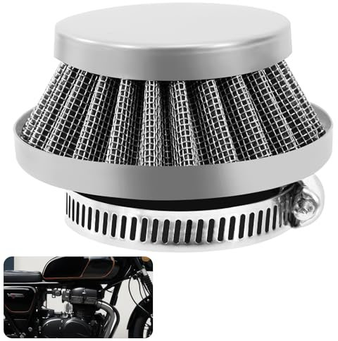 Tunejoy Filtro Aria Moto 58mm Filtro Aspirazione Aria Moto a Doppio Strato Acciaio Filtro a Cono per 43cc 47cc 49cc Scooter ATV Mini Ruote Pocket Bike Argento