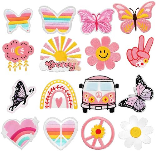 16 Stück Patches Zum Aufbügeln, Kinder Bügelflicken, Applikation Aufbügelflicken, Flicken Zum Aufbügeln Kinder, Bestickte Patches für Bügelbilder für Textilien Reparatur Dekorative Kleidung Hemd