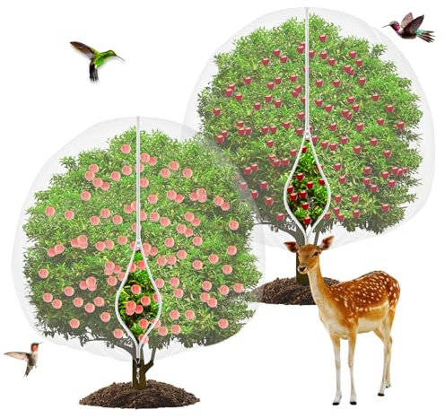 2 Pack Fruit Tree Netting Sets with Zipper Drawstring, Reusable Blueberry Bush Netting Cover, Bird Netting for Garden Protection (7.9 * 7.9ft)