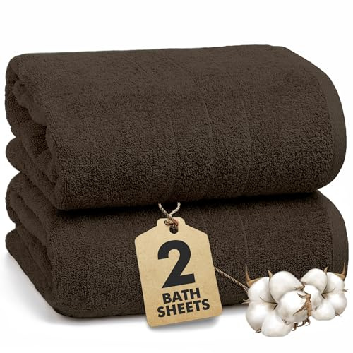 Bath Sheets - Extra Large Bathroom Sheet Set – 550 GSM Pack of 2 Jumbo Towels Dark Brown (90x180cm) – 100% Ring Spun Cotton Soft Quick Dry Large Bath Towels for Adults Hotel Spa Bathroom Use