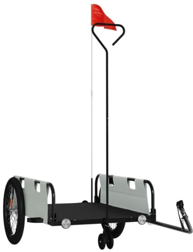 vidaXL Bike Trailer, Pet Cart Carrier for Small Dogs, Dog Bike Trailer with Flag, Dog Bicycle Wagon Cargo Bike, Grey and Black Oxford Fabric and Iron
