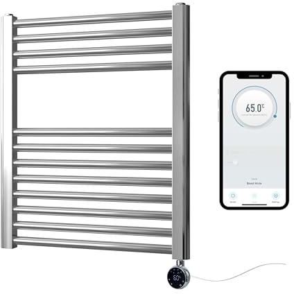 Greened House Scaldasalviette elettrico cromato intelligente controllato tramite WiFi, piatto, programmabile per 7 giorni, compatibile con app (400 mm di larghezza x 600 mm di altezza)