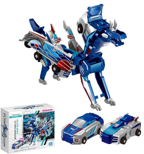 ZYEKIU Robot Giocattolo Giocattoli Auto Robot Transformers, Drago Trasforma Macchina Giocattoli, Macchinine per Bambini Giocattolo Regalo per Ragazzi Ragazze (Ali d'argento)