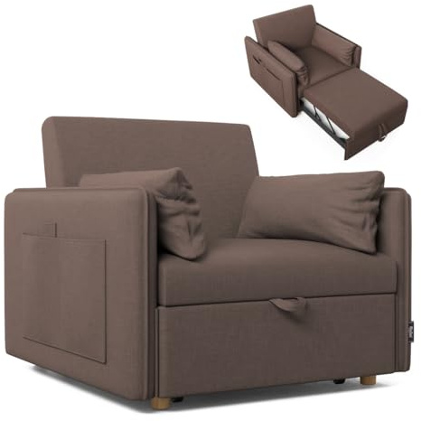 Nalui-Sofá Cama 1 Plaza 3 en 1 Nest 1 93x100x79cm con 3 Posiciones y 2 Almohadas (55x20cm). Sofá Cama Individual, Soporta hasta 200Kg. Sillón Cama Reclinable con Reposabrazos, Marrón