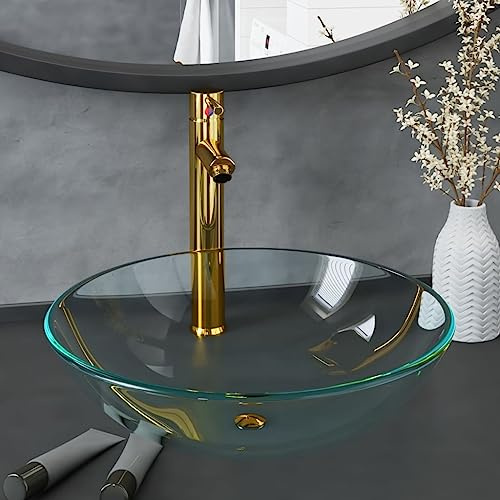 Genérico Lavabo de baño con Grifo y desagüe de Empuje Vidrio templado-3098441