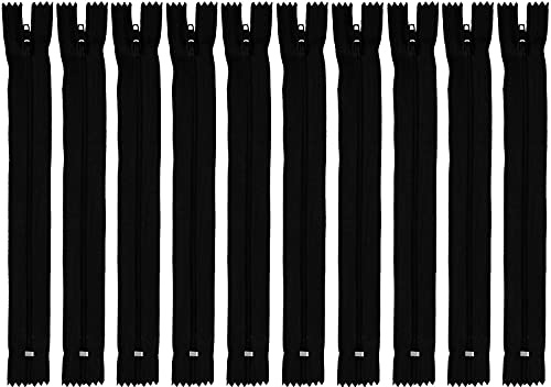 Faden & Nadel Reißverschluss Set: 10 Nylon Reißverschlüsse, nicht teilbar, 22 cm lang, schwarz