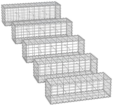 SONGMICS Gabion Baskets, Metal Gabion Cages with 5 x 10 cm Mesh for Stones, Galvanised, Garden Decor Wall Partition, 100 x 30 x 30 cm, Set of 5, Silver GGB533V1