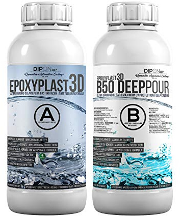 0,75 KG Résine époxy EpoxyPlast 3D B50 DEEP POUR, Ultra Diamond Clear, Résistance UV maximale, River Table, Bijoux, Coulage, Apparence limpide, autonivelante, sans bulles, Durcit comme le verre