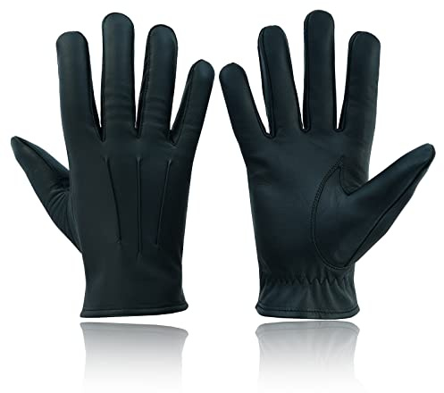 Swift Wear Gants de police en cuir de chèvre pour homme - Style vintage - Véritable conducteur - Sans doublure - Noir, Noir , XL