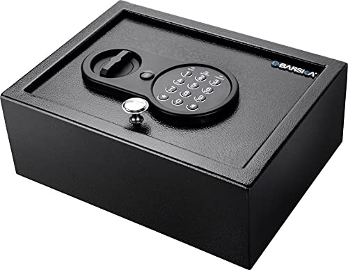 Barska Top Opening Keypad Safe – Compact Digital Security Box for Home or Office, Solid Steel, Anti-Pry Hinges, Jewelry & Valuables- drawer safe - top open drawer - in wall mounting, Hidden safes