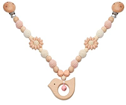 Mamimami Home Kinderwagenkette aus Holz und Silikon Kinderwagenspielzeug Mädchen Junge (Vögel)
