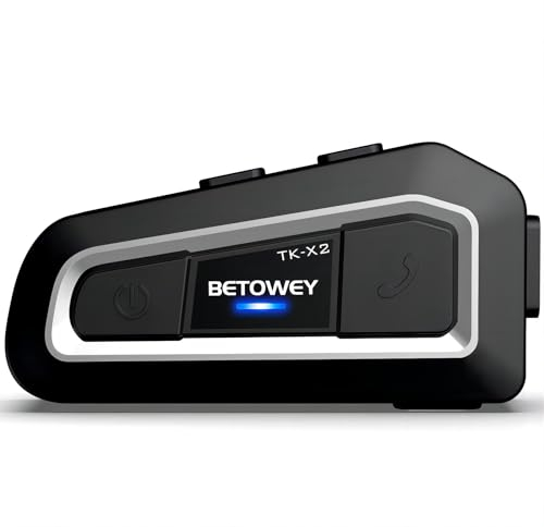 Motorcycle Helmet Headset, BETOWEY TK-X2 Motorcycle Intercom with 1000 m Range, FM Radio, Noise Cancellation, Black