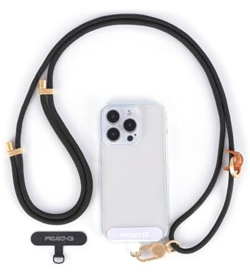 project-cb Collana Per Telefono Regolabile A Tracolla E Intorno Al Collo 1,Toppa Per Cordino Cellulare 2,Tracolla per Telefono,Cinturino per Telefono Regolabile 80-160cm(Nero-G)