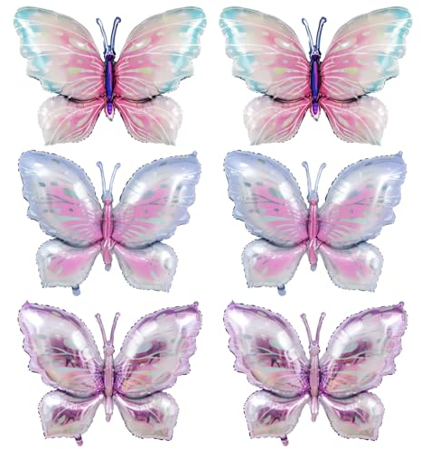 Thoquene 6 Stück Folienballon Schmetterling Deko Geburtstag Mädchen, Schmetterlinge Luftballon