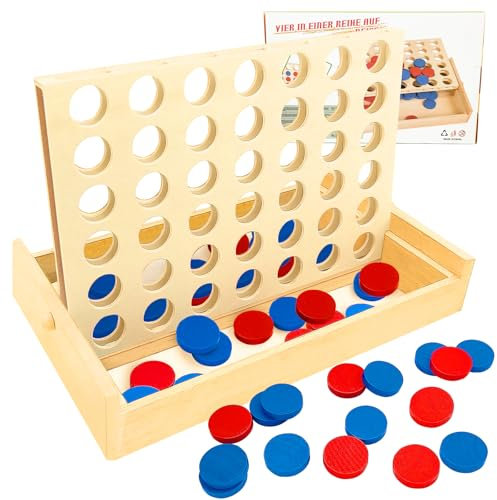 WSGALARY Wooden Line Up 4 Educational Board Game Toys 4 In a Line Classic Fun Educational Family Games Four In a Row Birthday Gifts Back-to-School Gifts for Kids Boys Girls 3 4 5 6 years old