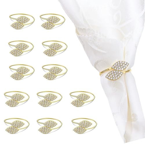 BSITSSS 12 Pezzi Portatovaglioli, Anelli Tovaglioli Forma Della Foglia, Classico Anelli per Tovaglioli da Tavola, Oro Allacciatovaglioli, Anello Portatovagliolo per Matrimonio, Festival, Compleanni