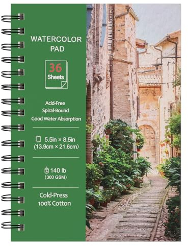 36 Sheets Watercolour Paper Pads A5, 140 lb/300 GSM Cold Press Water Colour Paper, Spiral Bound Watercolour Sketchbook for Artist Student, Art Painting, Drawing, Mixed Media