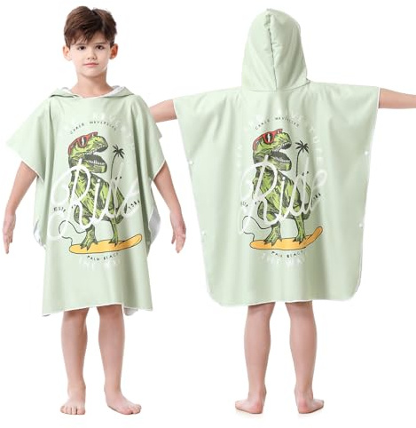 MOKANI Badponcho barn med huva, mikrofiberhandduk, poncho för flickor, pojkar, mjuk och absorberande strandhandduk badhandduk för badrum, pool, resor (barnhöjd: 100–140 cm)