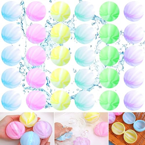 ZZXLOPEZ 30pcs Ensemble Combo Bombe à Eau, Bombe a Eau Réutilisable, Bombe a Eau Ballon, Balles d'eau en Silicone, Bombe à Eau Remplissage Rapide pour Famille, Jardin, Plage, Jouets Fête de La D'été