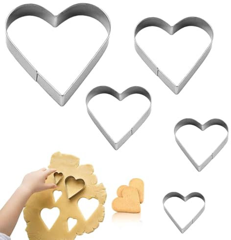 5 Pcs Heart Cookie Cutter,Metal Scone Cutter,Pastry-Cutters Easter-Cutters for Baking,Heart Shaped Set Premium Stainless Steel,for Valentine's Day,Easter Cupcake Present,Pastry,Biscuit,Fondant,Cake