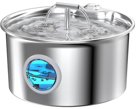 Katzenbrunnen Edelstahl Trinkbrunnen für Katze: 2.6L leiser Wasserspender für Katzen und Hunde - Automatischer Edelstahlbrunnen mit leiser Pumpe und Filtersystem