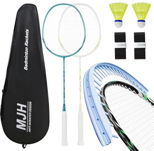 MANJHONG Graphit Badmintonschläger Set, Kratzfestes Rahmendesign, Carbon Badminton Schläger mit Tasche, Federbälle, Griffband (UP200)