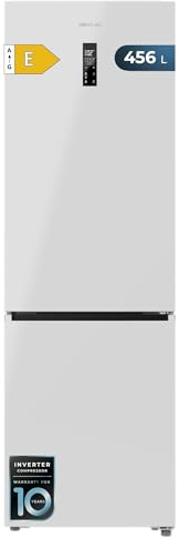 Cecotec Frigorífico Combi 456L Total No Frost Bolero CoolMarket Combi 456 White E. Altura 201cm y 59,5cm Ancho, MAX INSIDE con VIP Tech, Compresor Inverter Plus, Bajo Consumo, Bandejas Cristal, Blanco