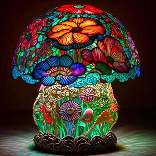 Lampada da tavolo in vetro colorato - Lampada da comodino vintage per decorazioni domestiche e regali - Luce notturna creativa per un'atmosfera unica, colore: cespugli A-flower