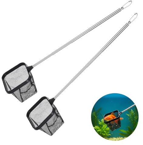 Guduling 2pcs Small Goldfish Net, Telescopic Aquarium Nets, Dip Net, Square Floating Fishing Nets Detachable 4.76-14.6in Handle for Fish Tank, Aquarium, Stream (Black)