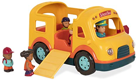 Battat – Licht & Geräusche Schulbus – Gelber leuchtender Schulbus – 5 Spielzeugfiguren – Realistische Geräusche – Klappbares Stoppschild – 18 Monate +