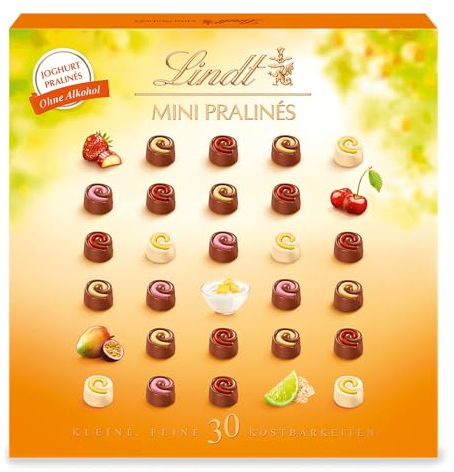 Lindt Schokolade - Sommer Mini Joghurt-Pralinés | 163 g | Pralinen-Schachtel mit je 30 Pralinen in 5 köstlichen Sorten ohne Alkohol | Pralinengeschenk | Schokoladengeschenk