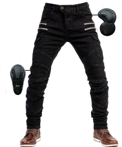 SHUOJIA Uomo Moto Pantaloni Jeans con Protezione Motorcycle Biker Pant 4 X Attrezzature di Protezione (Black,L)